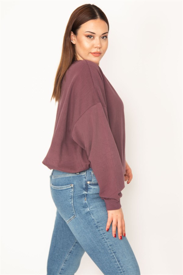 WOMEN'S COLORFUL 3-YARN SWEATSHIRT WITH RASHED INSIDE AND ELASTIC HEM