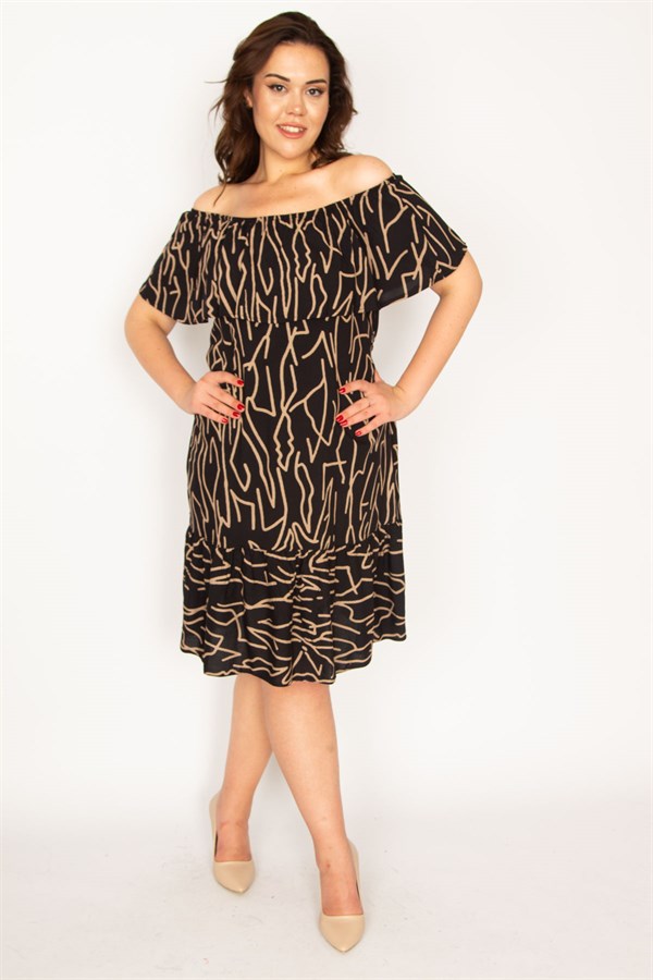 Kadın Kemik Madonna Yaka Volan Detaylı Dokuma Viskon Kumaş Elbise 65N33529