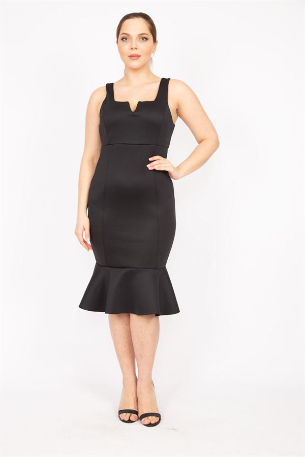 Robe noire grande taille pour femme avec jupe à volants et col
