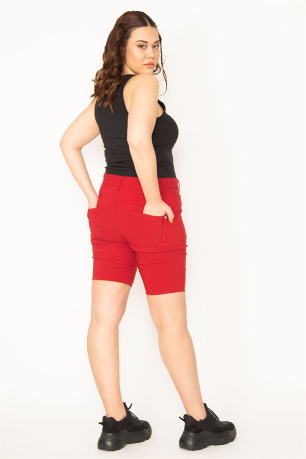 Kadın Bordo Likralı Bengalin Kumaş Fermuar Detaylı Şort 65N32696