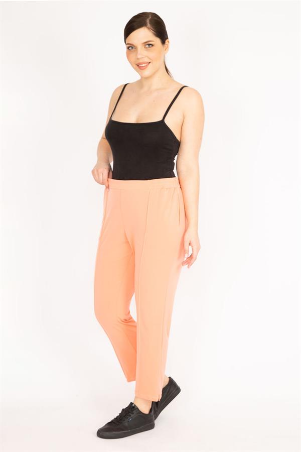 Kadın Yavruağzı Büyük Beden Ütü  İzi Çima Dikişli Beli Lastikli Yan Cepli Pantolon