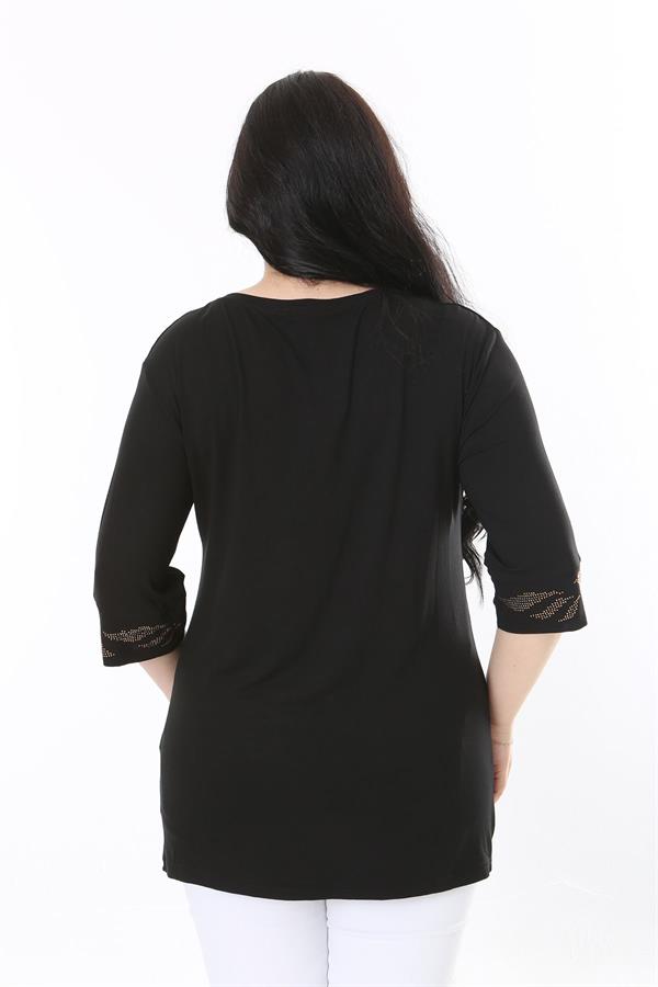 Chemisier noir à détails en pierre grande taille pour femme 65N37978