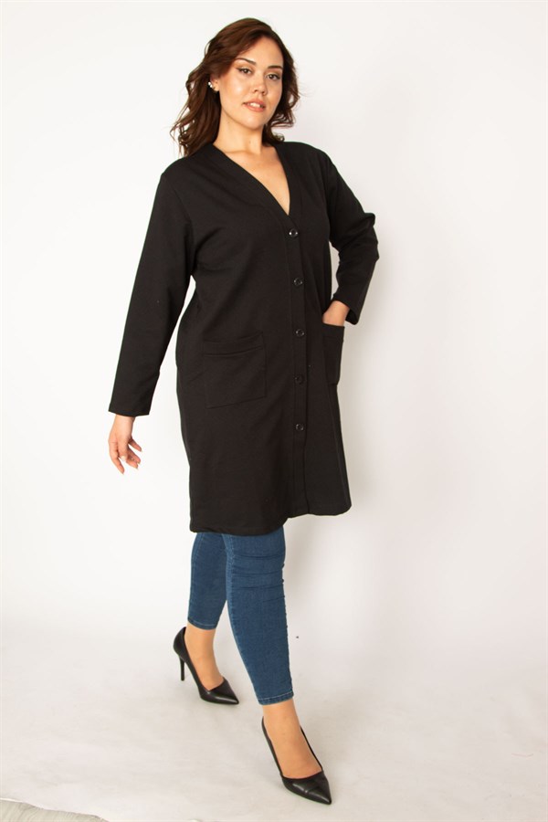 Kadın Siyah Ön Düğmeli Astarsız Cepli Ceket 65N34077