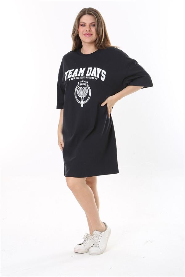 Robe tunique bleu marine à imprimé sur le devant pour femme, grande taille, 65N37790