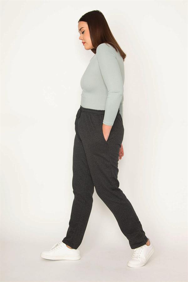 Kadın Büyük Beden Füme Yan Cepli Eşofman Alt 65N36890