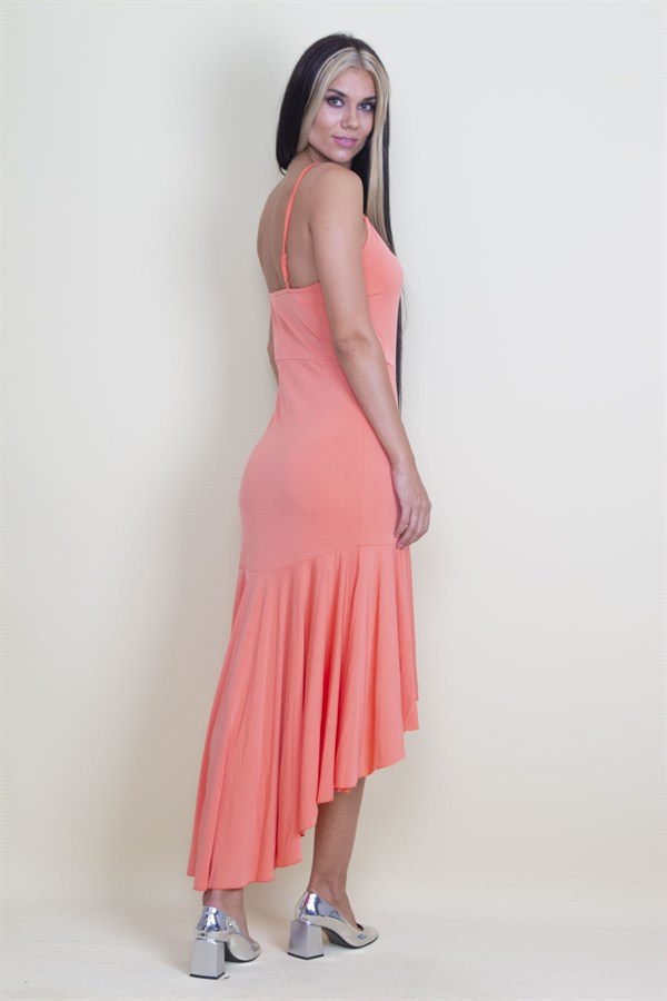 SIRT DEKOLTELİ VOLAN DETAYLI ANVELOP YAKA ELBİSE