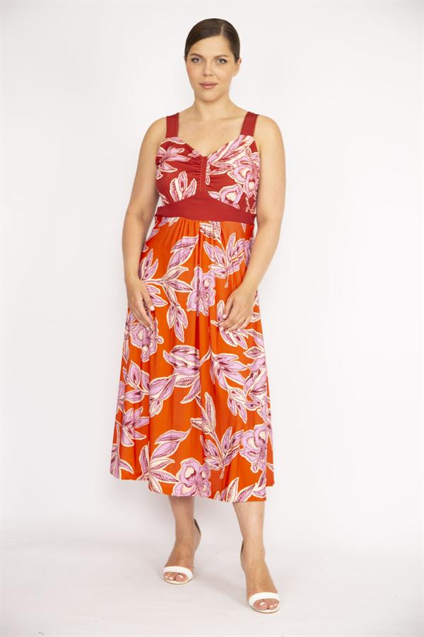 Kadın Renkli Büyük Beden Kalın Askılı Renkli Uzun Elbise