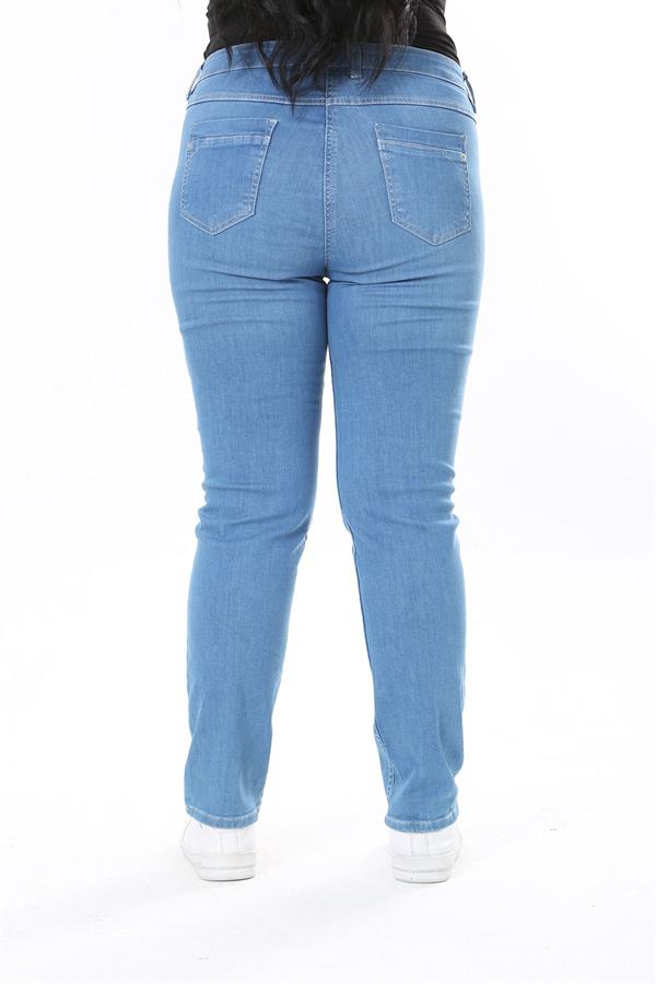 Kadın Büyük Beden Mavi Likralı 5 Cepli Kot Pantolon 65N37927