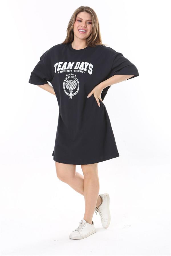 Robe tunique bleu marine à imprimé sur le devant pour femme, grande taille, 65N37790