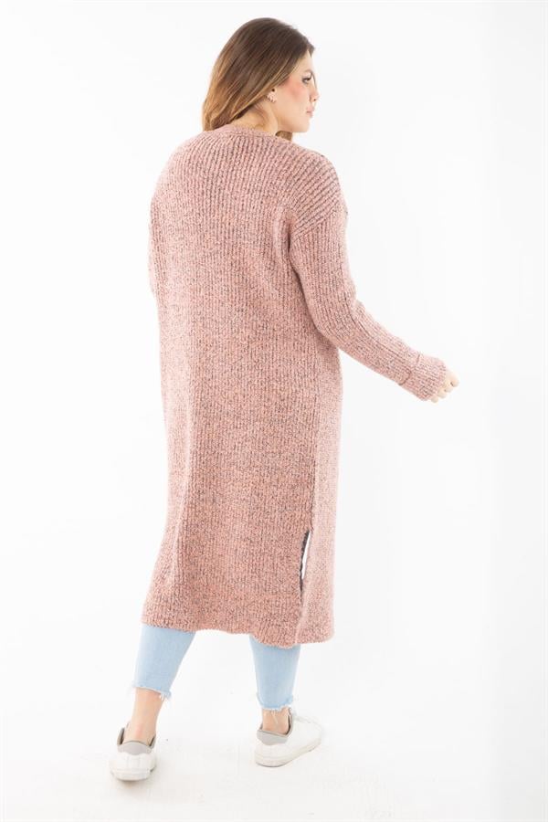 Kadın Büyük Beden Renkli Yırtmaçlı Kalın Triko Uzun Hırka 65N37306