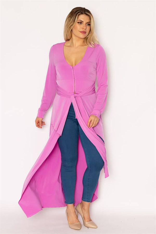 Kadın Lila Agraf Düğmeli Asimetrik Kesim Kap 65N35020