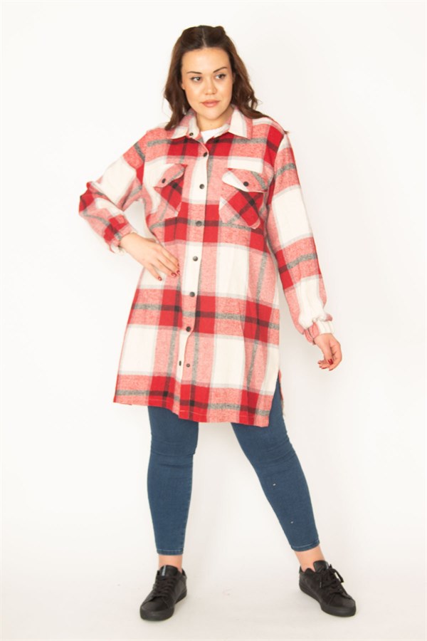 Kadın Bordo Önü Çıtçıt Düğmeli Oduncu Gömlek 65N32726