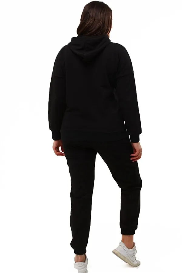 SURVÊTEMENT NOIR À CAPUCHE ET POCHES POUR FEMME