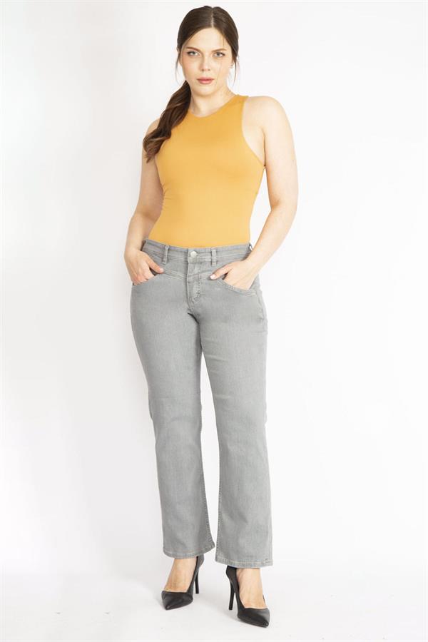 Kadın Gri Büyük Beden 5 Cepli Kot Pantolon