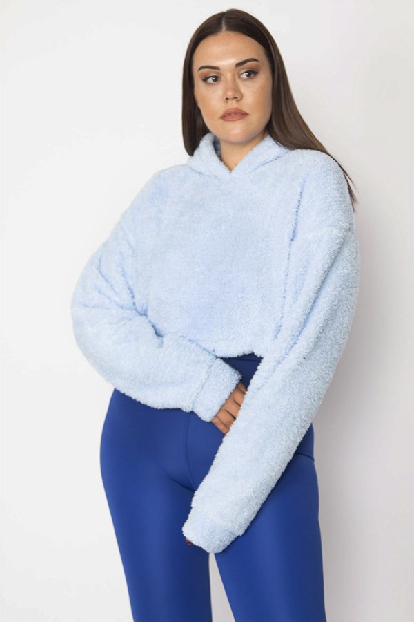 Kadın Mavi Kapşonlu Polar Sweatshirt 65N29622