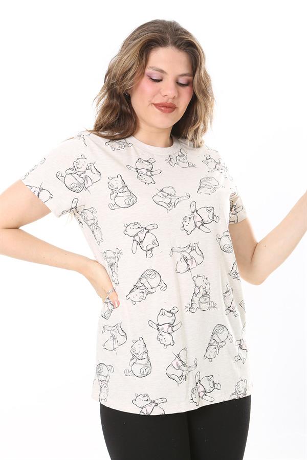 Kadın Büyük Beden Renkli Pamuklu Kumaş Kısa Kollu Baskılı Bluz 65N38035