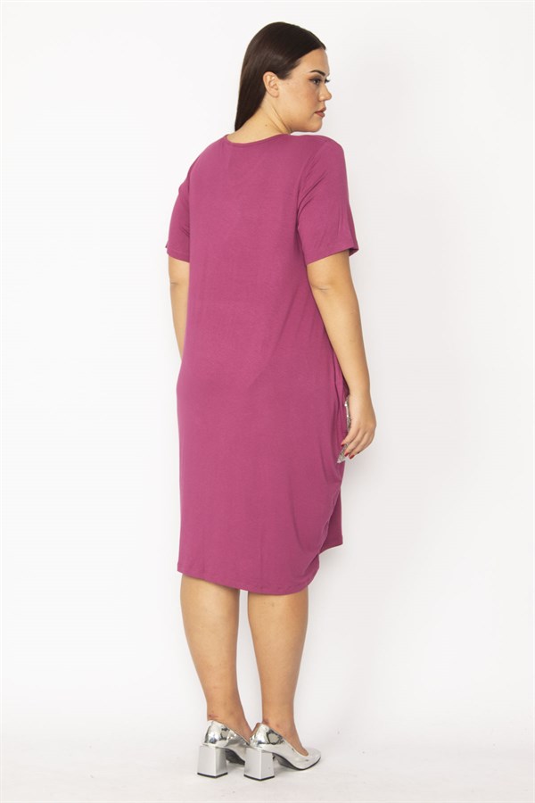 Kadın Bordo Cebi Payet Detaylı Viskon Elbise 65N28931