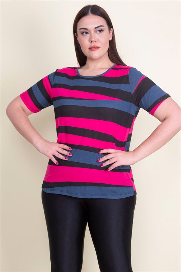 Kadın Fuşya Bisiklet Yakalı Pamuklu Kumaş T.Shirt 65N21080