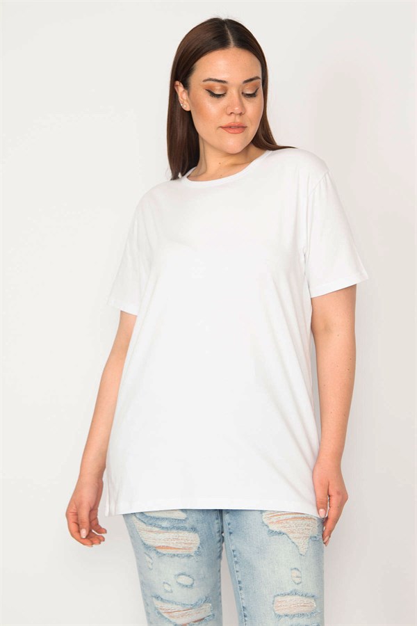 KADIN BEYAZ BİSİKLET YAKALI OVERSİZE BLUZ