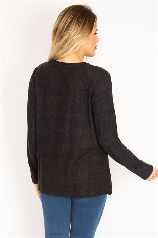 Kadın Siyah Yün Viskon Kumaş Lak Baskılı Bluz 65N35057