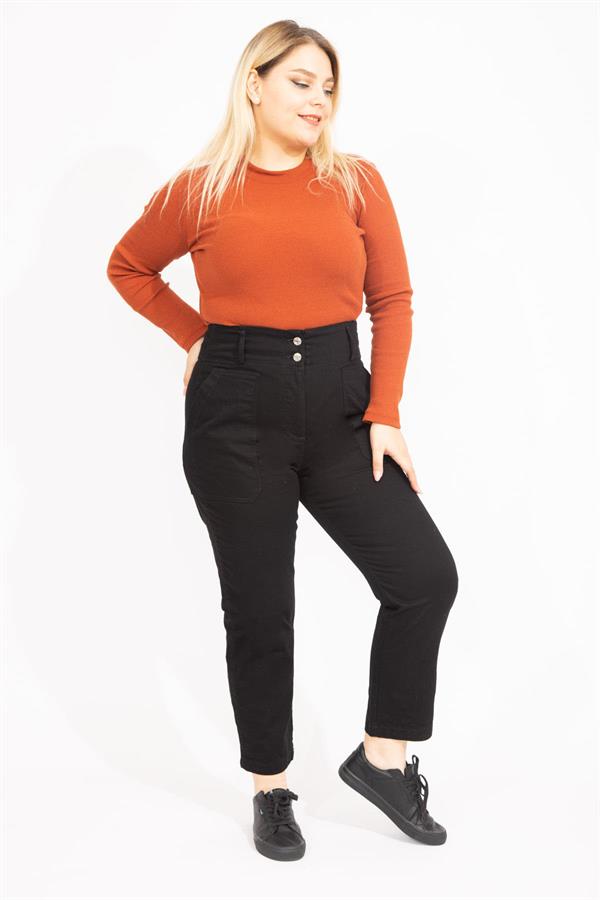 Kadın Siyah Yüksek Bel Takma Cepli Kot Pantolon 65N35549