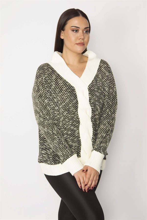 Kadın Siyah Triko Dokuma Önü Kapalı Tunik Hırka 65N29348