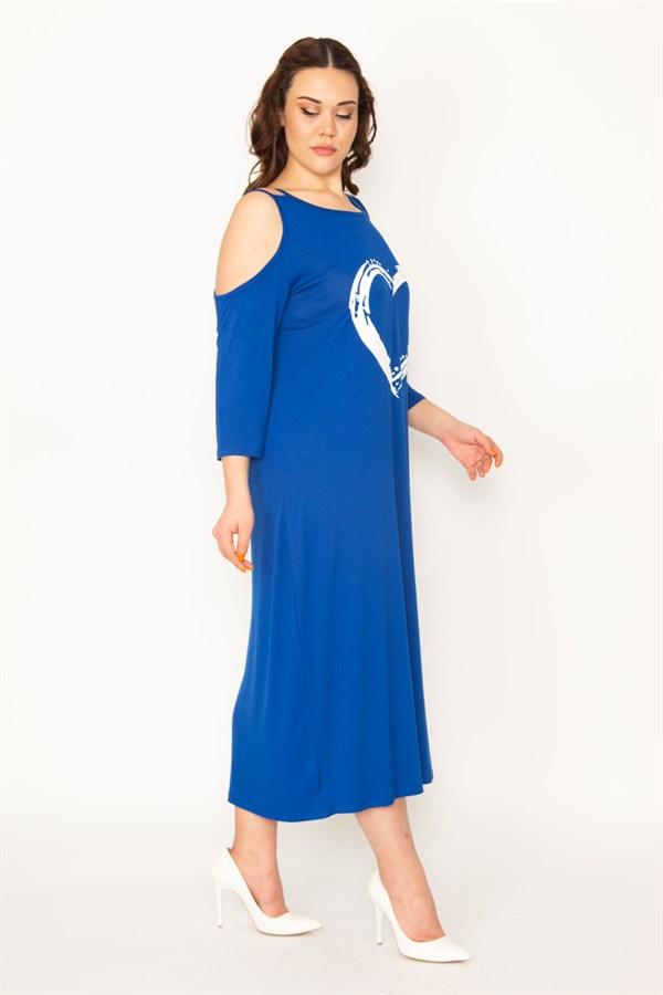 KADIN HAKİ OMUZ DEKOLTELİ ÖN BASKILI ELBİSE