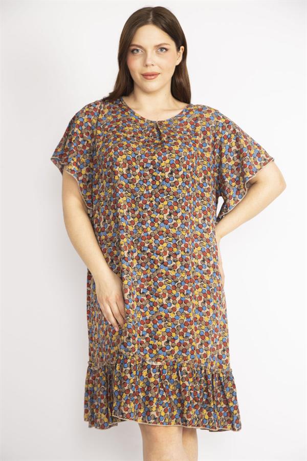 Kadın Bordo Büyük Beden Bisiklet Yakalı Etek Ucu Katlı Elbise