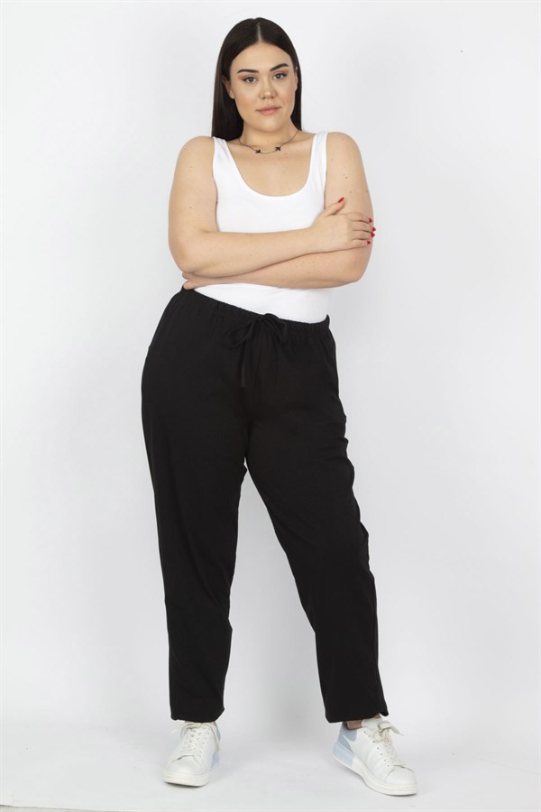 Kadın Siyah Pamuklu Kumaş Yan Cepli Eşofman Alt 65N35476