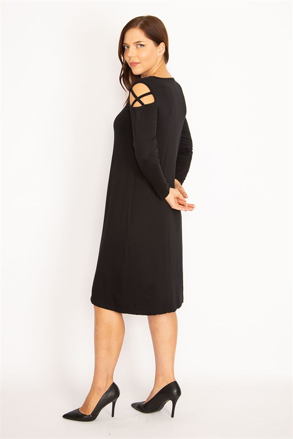 Kadın Siyah Omuz Detaylı Elbise 65N34954