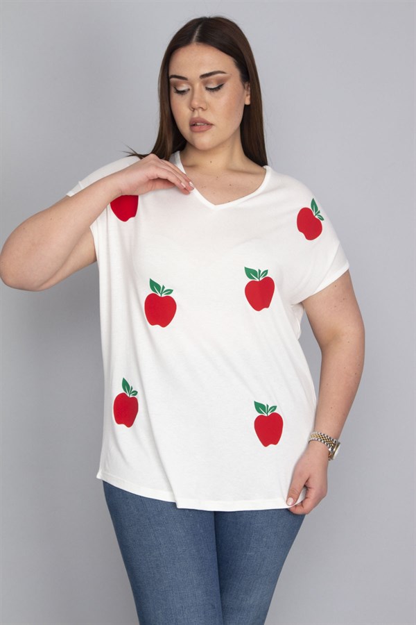 Kadın Kemik Baskılı V Yaka Düşük Kollu Bluz 65N27641