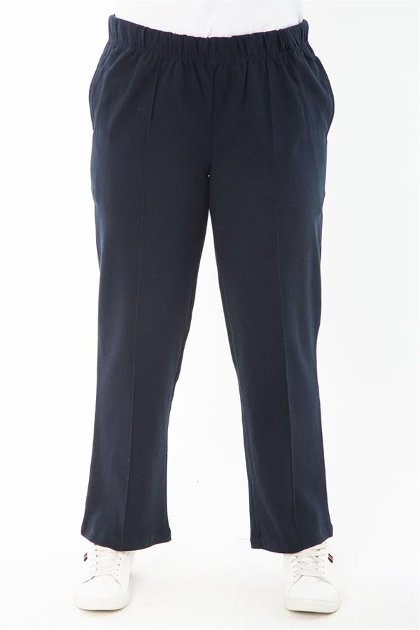 Kadın Büyük Beden Lacivert Beli Lastikli Ütü İzi Çima Dikişli Yan Cepli Eşofman Alt 65N37400