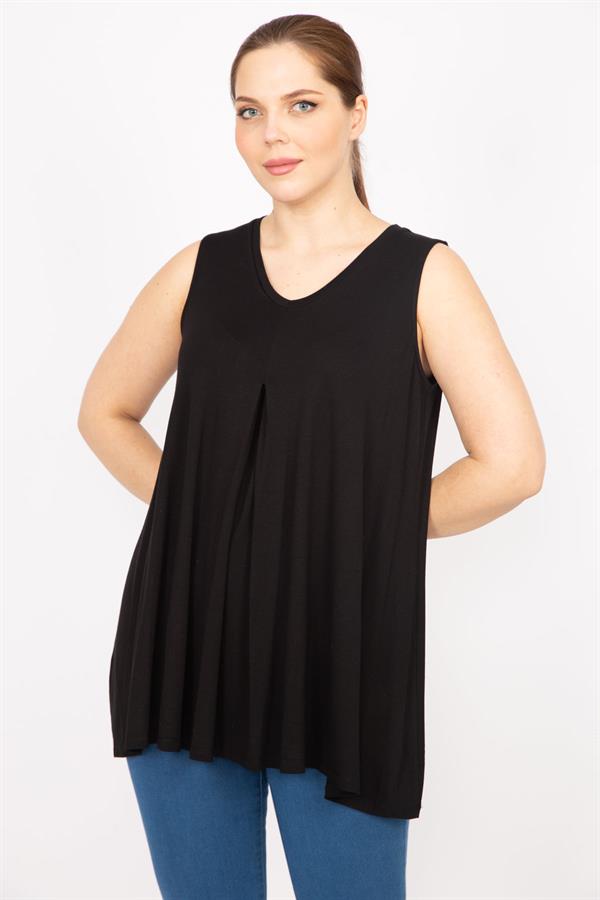 Kadın Lacivert Büyük Beden Önü A Pileli Bluz