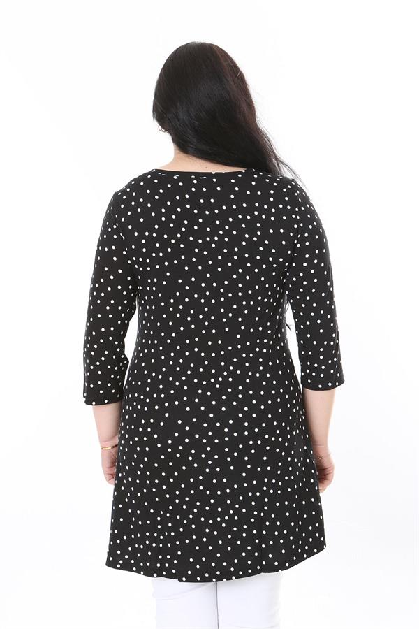 Kadın Büyük Beden Siyah Puan Desenli Kapri Kollu Bluz 65N38010