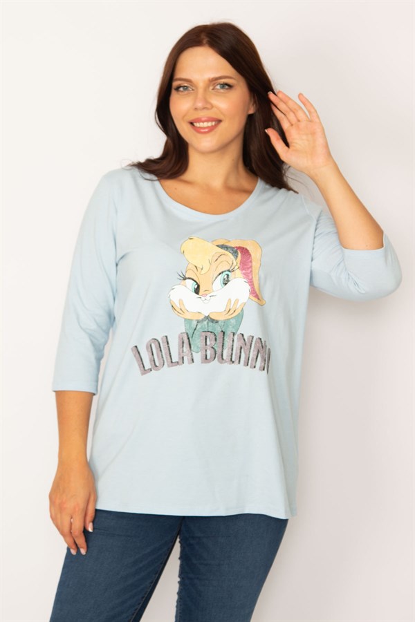 Tunique à manches courtes pour femme, imprimé bleu et sequins, 85N7185