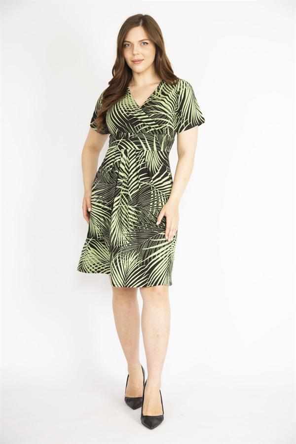 Kadın Yeşil Büyük Beden Anvelop Yakalı Elbise