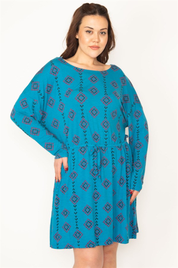 KADIN YEŞİL BELİ LASTİK VE CEP DETAYLI ELBİSE