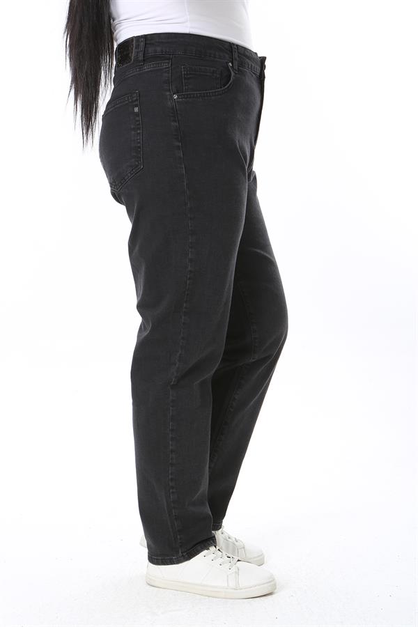 Kadın Büyük Beden Siyah Yüksek Bel 5 Cepli Likralı Kot Pantolon 65N38446