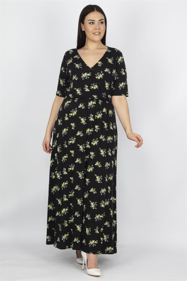 KADIN SİYAH ANVELOP YAKA VİSKON ELBİSE