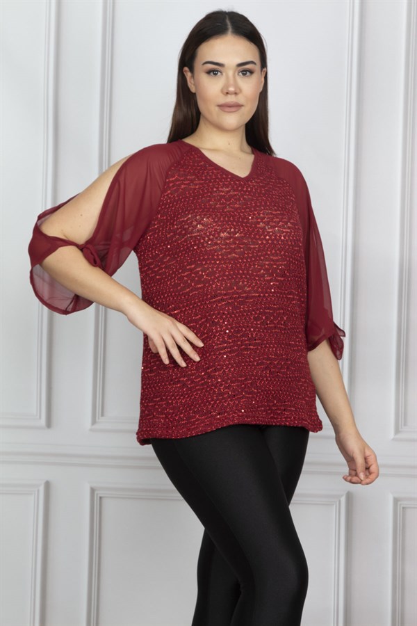 Kadın Bordo Kol Dekolteli Bluz 65N18966