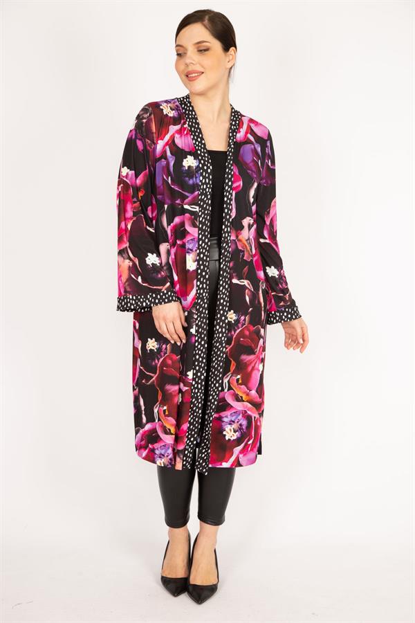 Manteau long non doublé à pois colorés pour femme grande taille