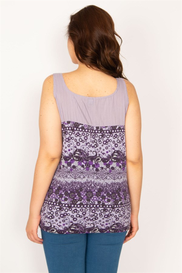 Kadın Lila Askısı Toka Aksesuarlı Etek Ucu Kuşgözü Bağcık Detaylı Bluz 65N33666