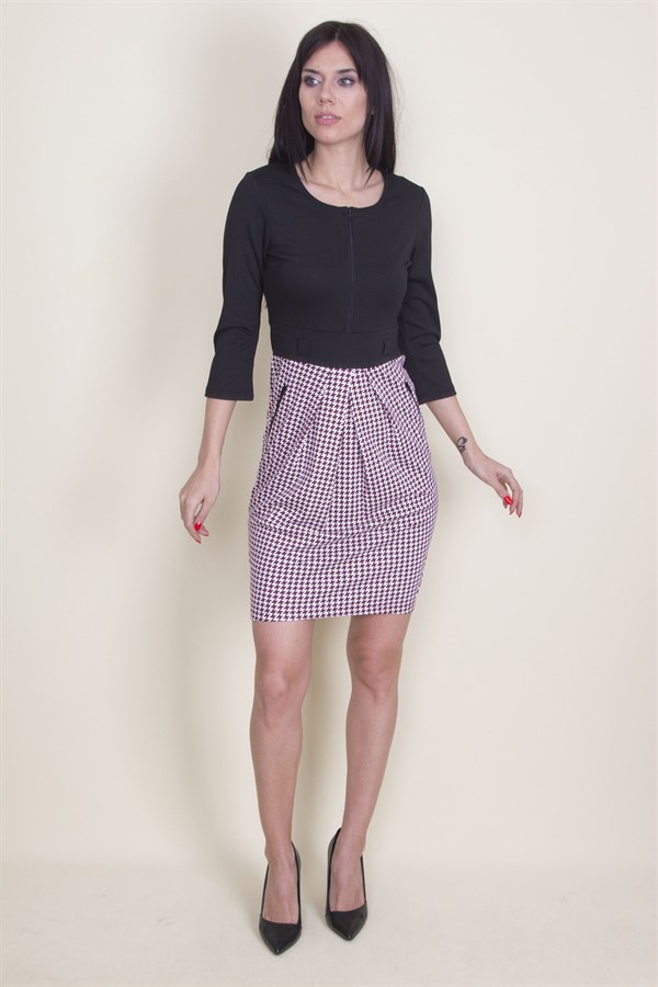 KADIN SİYAH FERMUAR DETAYLI ELBİSE