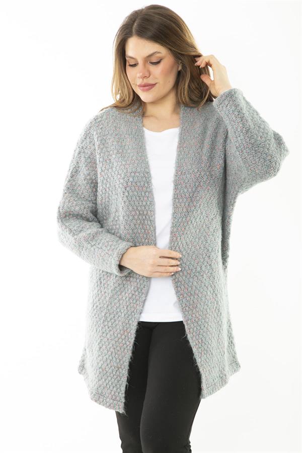 Kadın Büyük Beden Renkli Triko Kalın Hırka 65N37133