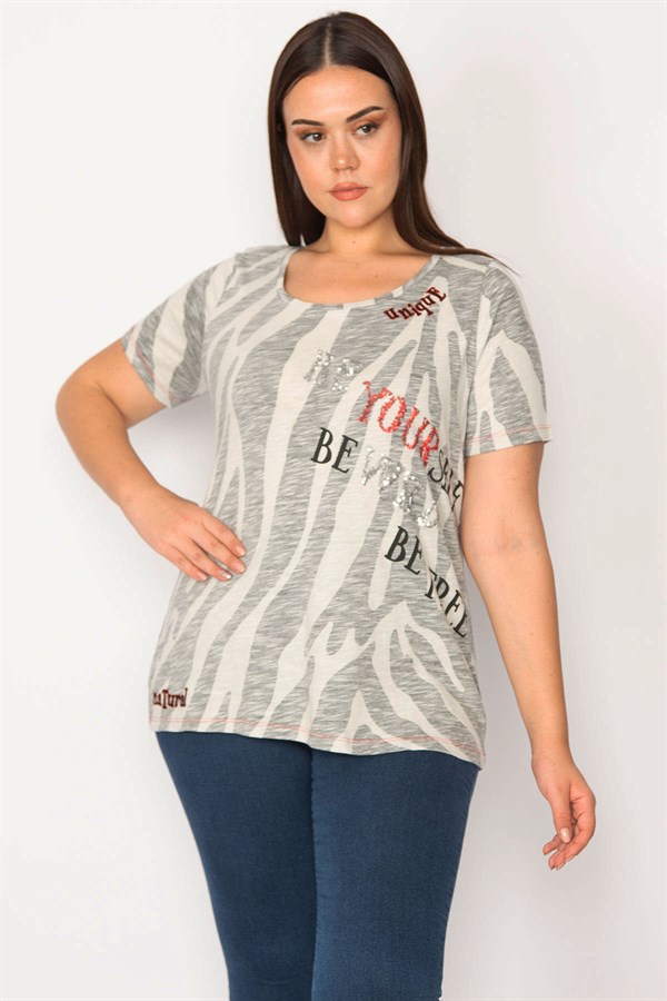 Kadın Taş Pul Payet İşli Pamuklu Kumaş Bluz 65N30232