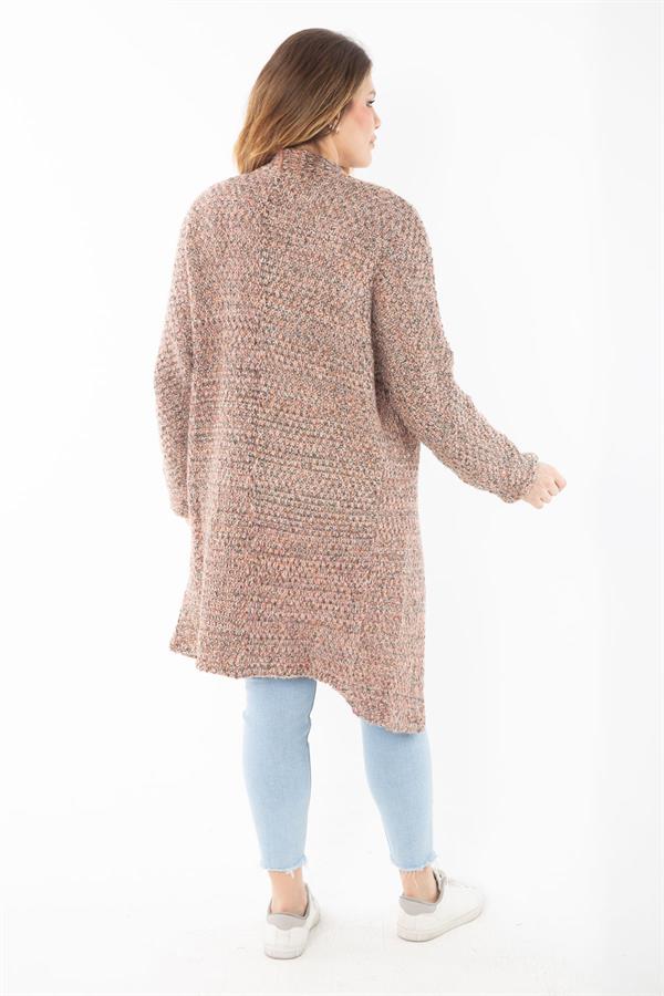 Kadın Büyük Beden Renkli Simli Kalın Triko Hırka 65N37307