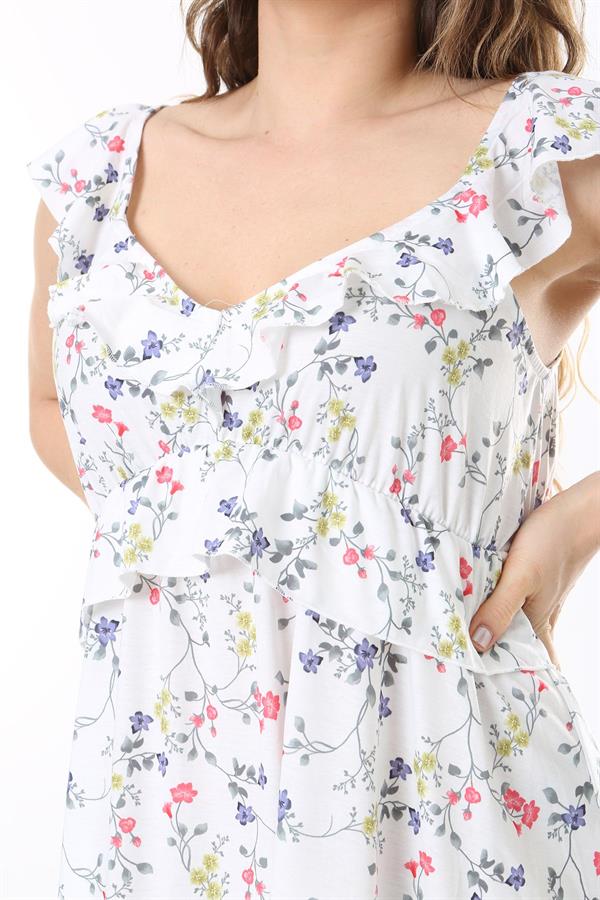 Kadın Büyük Beden Kemik Kol Ve Beli Volan Detaylı Elbise 65N37982