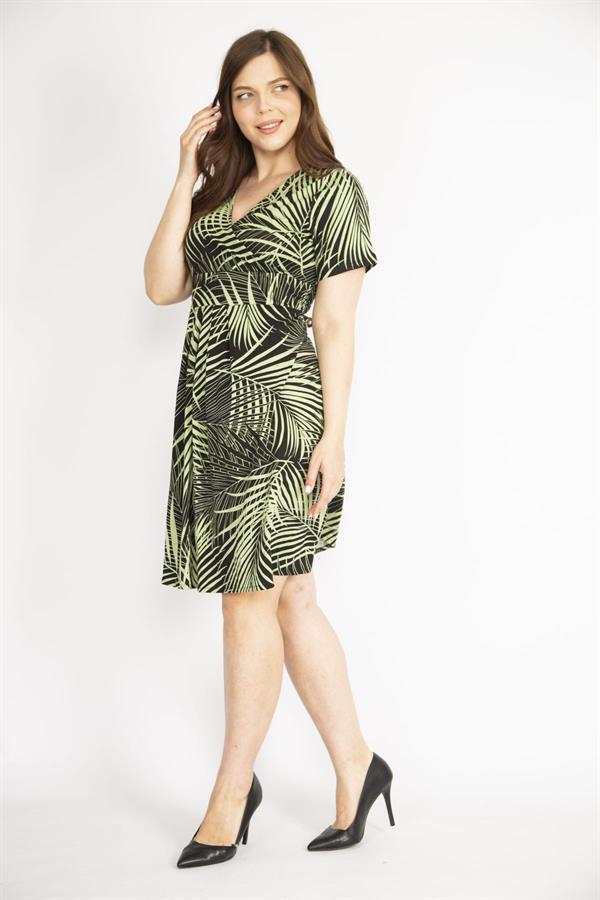 Kadın Yeşil Büyük Beden Anvelop Yakalı Elbise