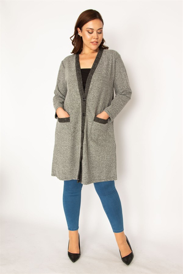 Kadın Gri Kırçıllı Buklet Kumaş Astarsız Cepli Ceket 65N34079