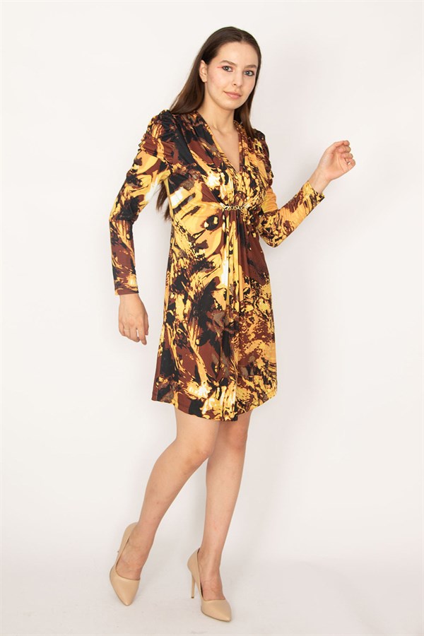 ÖNÜ  VE KOLU DETAYLI ELBİSE 26A23009